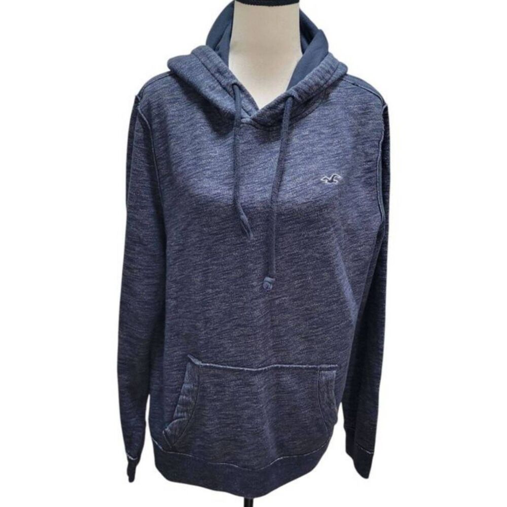 HOLLISTER Fleece Lined Hoodie Sweatshirt Mens Unisex Sz M Navy-Gray Cotton Blend